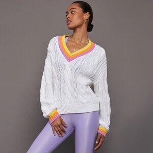 Goldbergh Cable Knit Sweater White Cotton Chunky S M L NWT